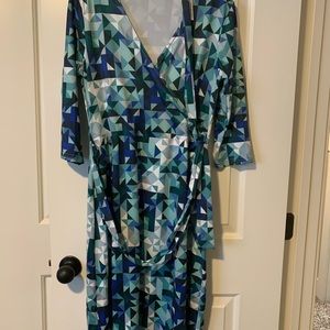 Faux wrap knee length dress